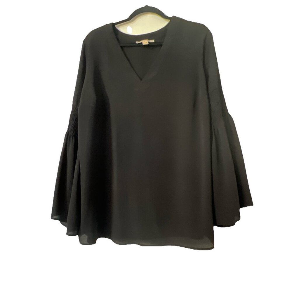 Michael Kors Top 0X Black Ruffle Long Sleeve V Neck Career Pullover Blouse